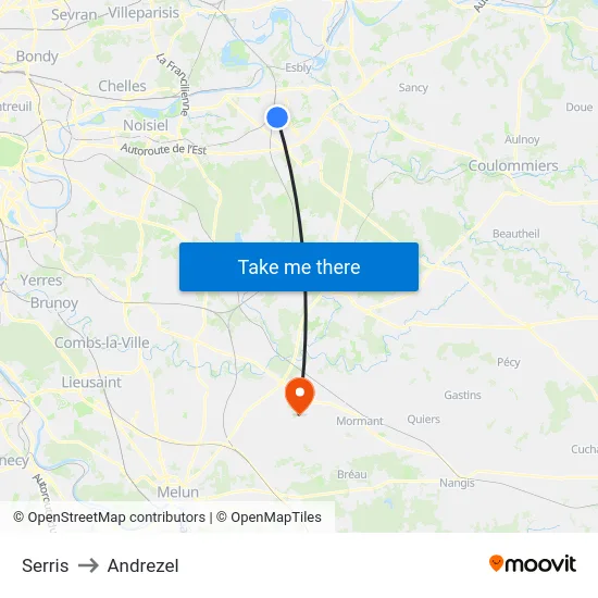 Serris to Andrezel map