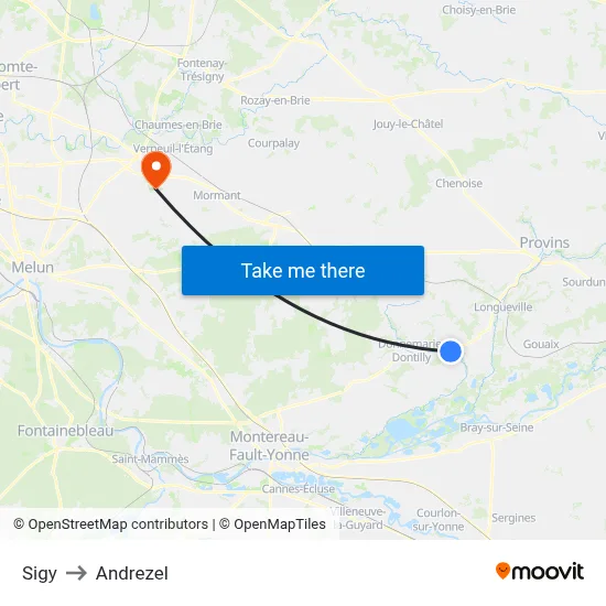 Sigy to Andrezel map