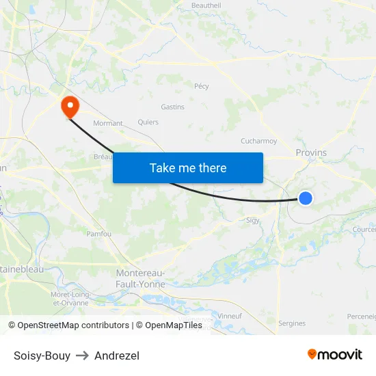 Soisy-Bouy to Andrezel map