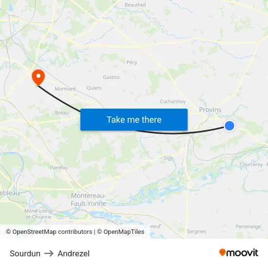 Sourdun to Andrezel map