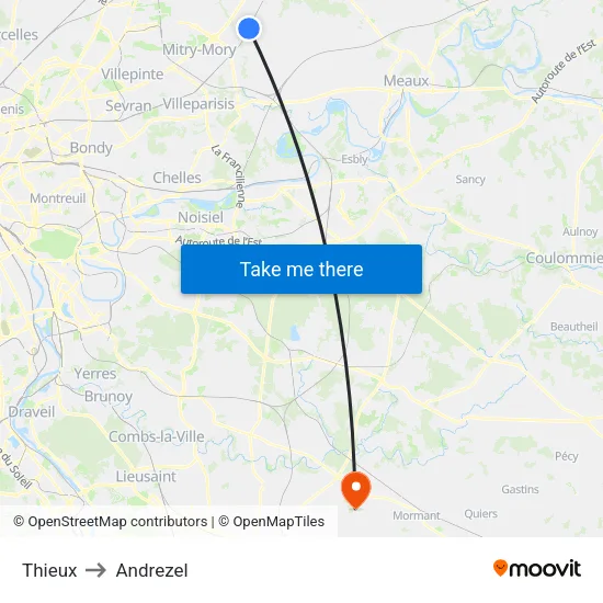 Thieux to Andrezel map