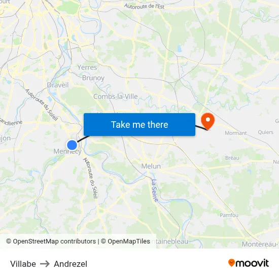 Villabe to Andrezel map