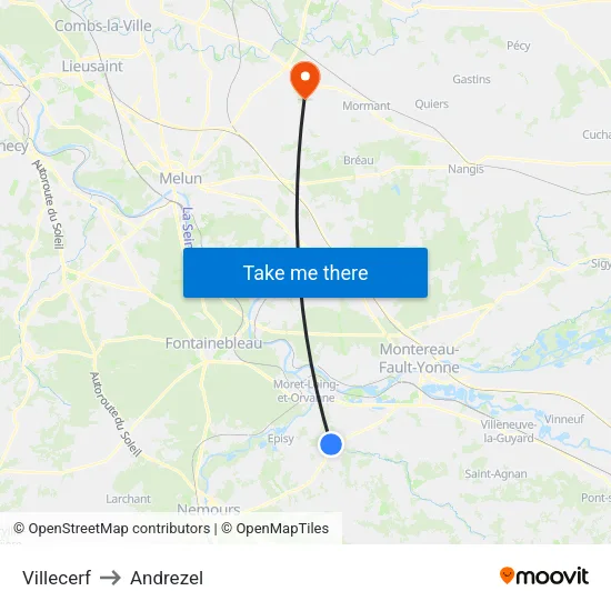 Villecerf to Andrezel map