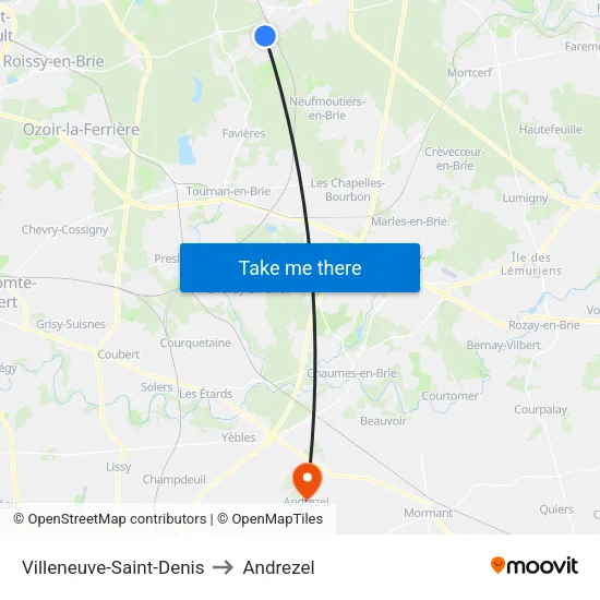 Villeneuve-Saint-Denis to Andrezel map