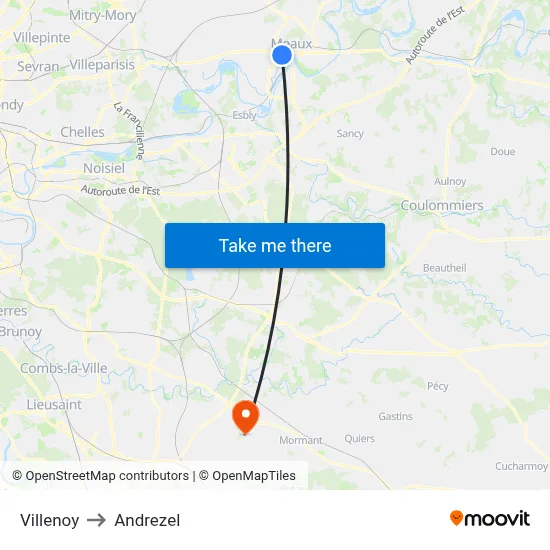 Villenoy to Andrezel map