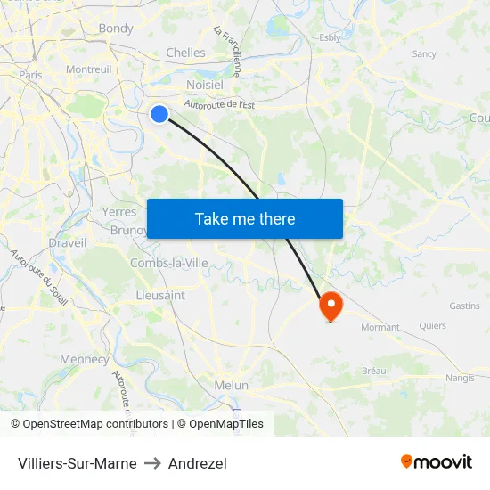 Villiers-Sur-Marne to Andrezel map