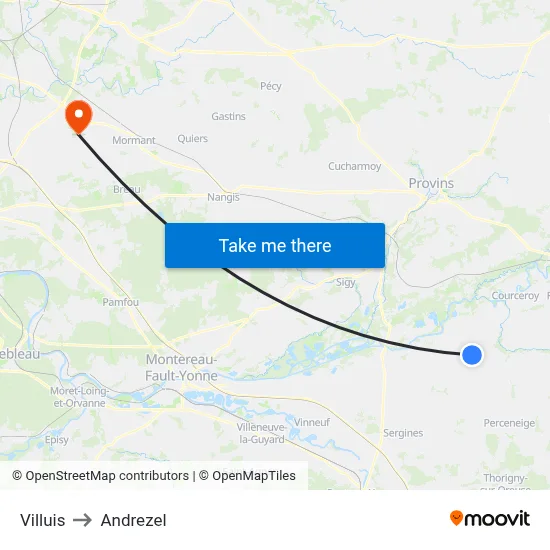 Villuis to Andrezel map