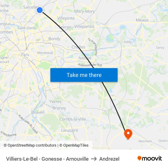 Villiers-Le-Bel - Gonesse - Arnouville to Andrezel map