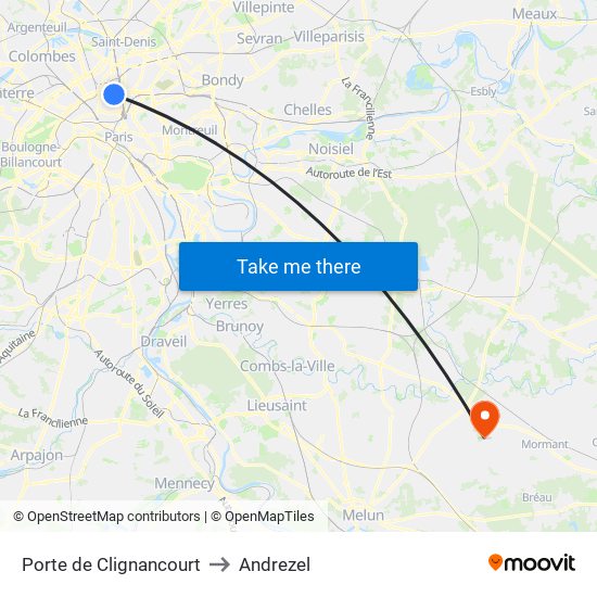 Porte de Clignancourt to Andrezel map