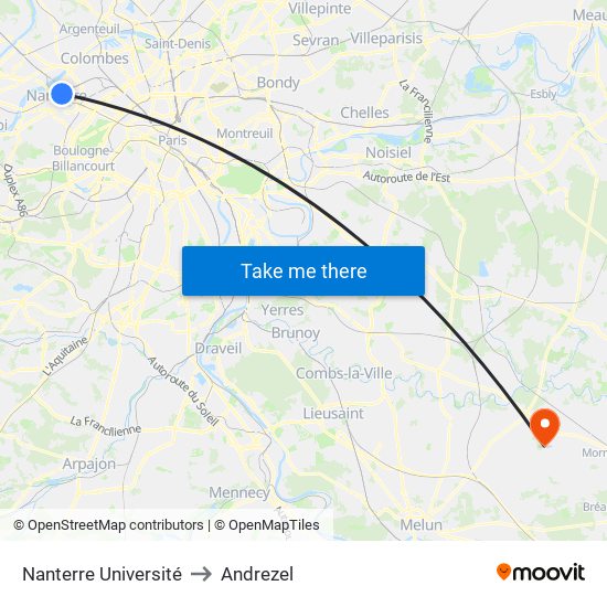 Nanterre Université to Andrezel map