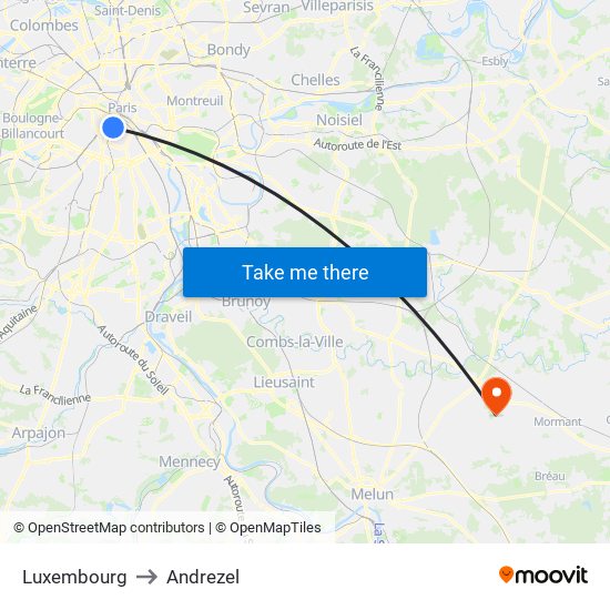 Luxembourg to Andrezel map