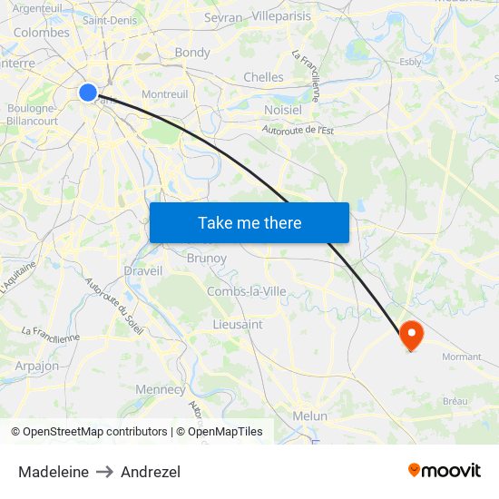Madeleine to Andrezel map