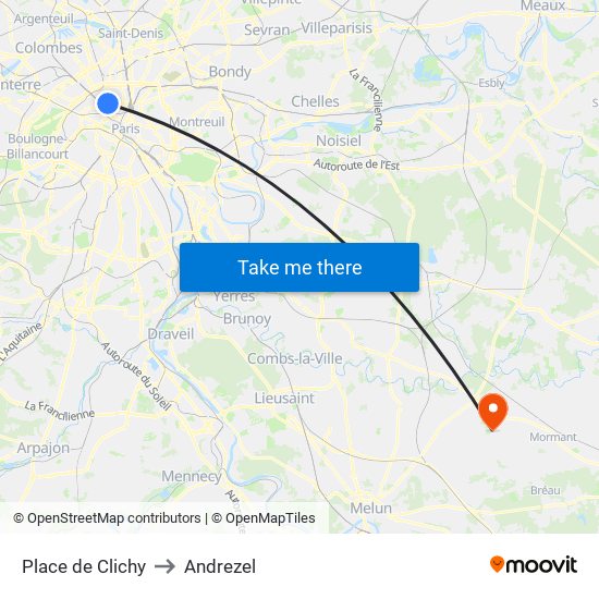 Place de Clichy to Andrezel map