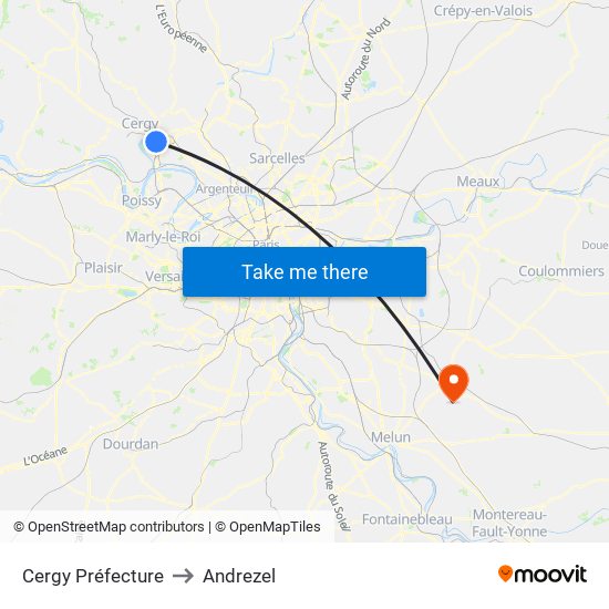 Cergy Préfecture to Andrezel map