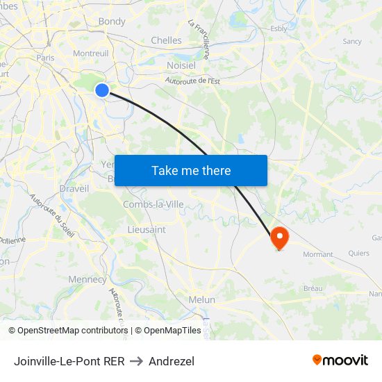 Joinville-Le-Pont RER to Andrezel map