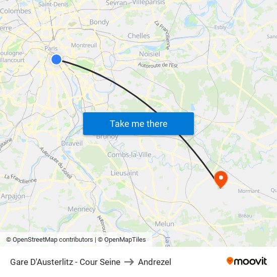 Gare D'Austerlitz - Cour Seine to Andrezel map