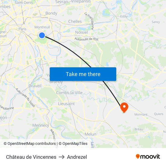 Château de Vincennes to Andrezel map