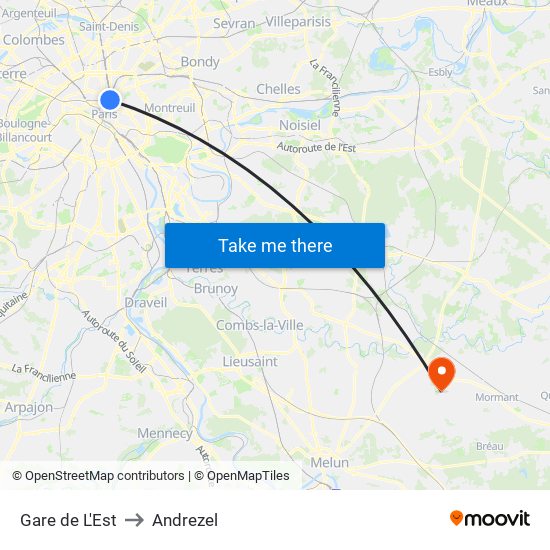 Gare de L'Est to Andrezel map