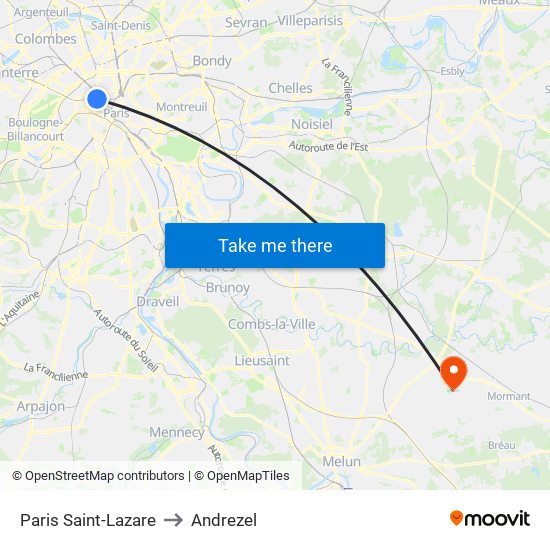 Paris Saint-Lazare to Andrezel map