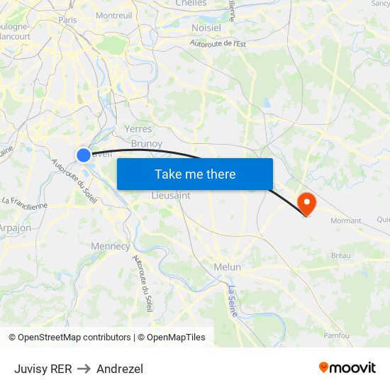 Juvisy RER to Andrezel map