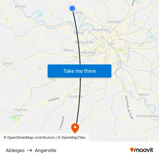 Ableiges to Angerville map