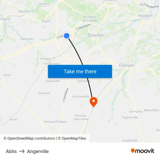 Ablis to Angerville map