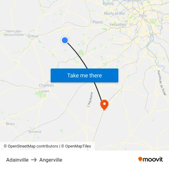 Adainville to Angerville map
