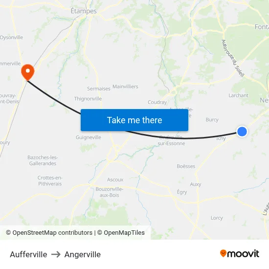 Aufferville to Angerville map