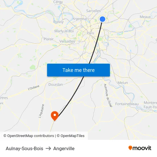 Aulnay-Sous-Bois to Angerville map