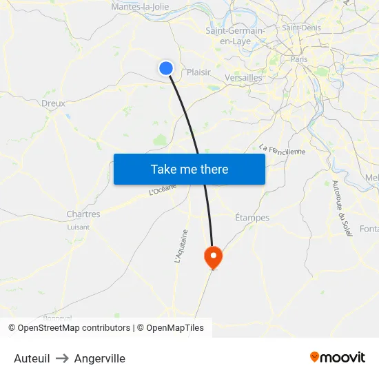 Auteuil to Angerville map