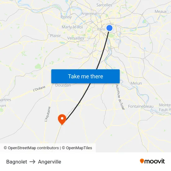 Bagnolet to Angerville map