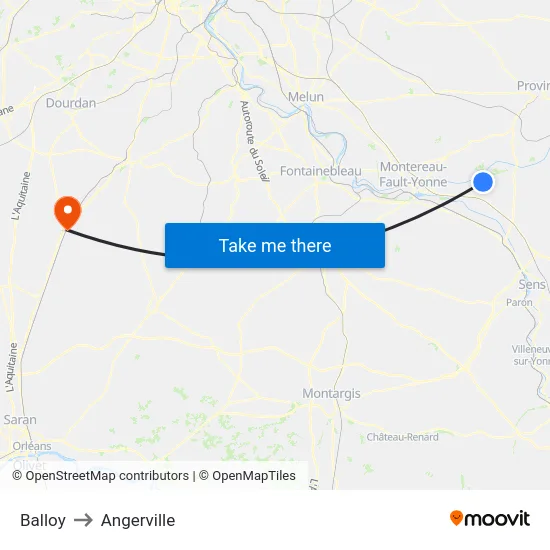 Balloy to Angerville map