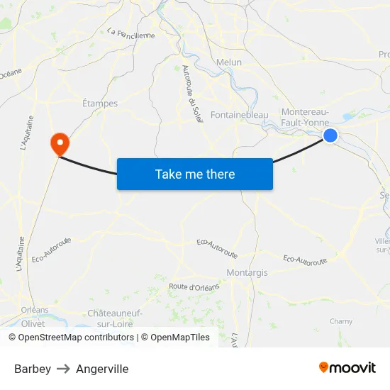 Barbey to Angerville map