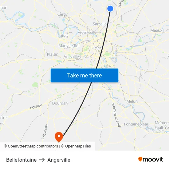 Bellefontaine to Angerville map