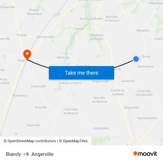 Blandy to Angerville map
