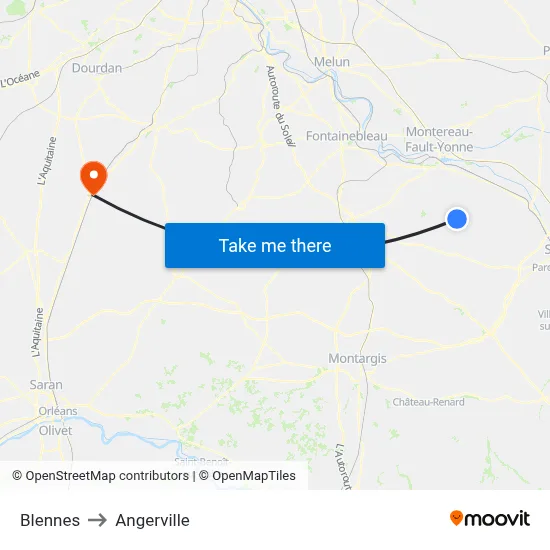Blennes to Angerville map