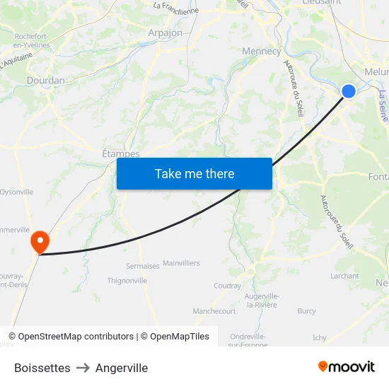Boissettes to Angerville map