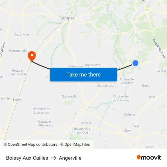 Boissy-Aux-Cailles to Angerville map