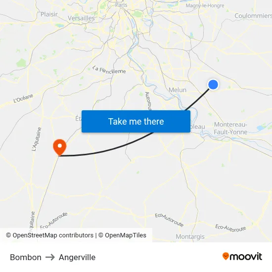 Bombon to Angerville map