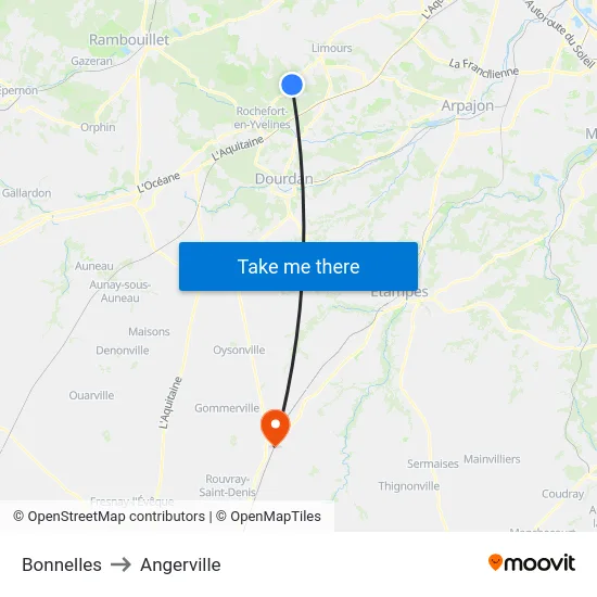 Bonnelles to Angerville map