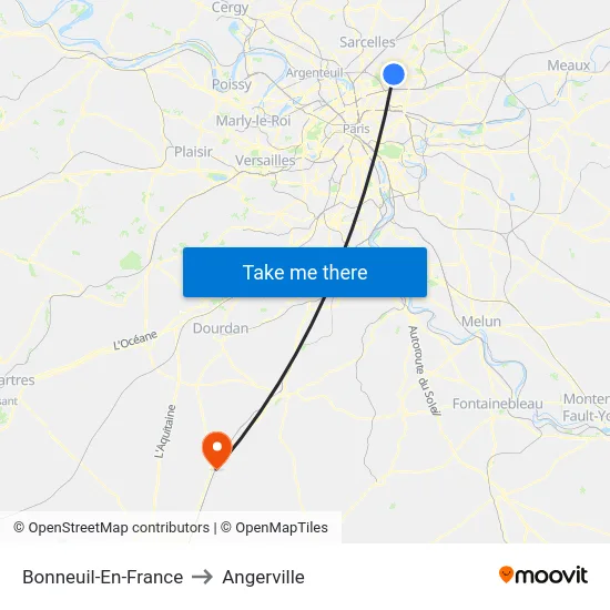 Bonneuil-En-France to Angerville map