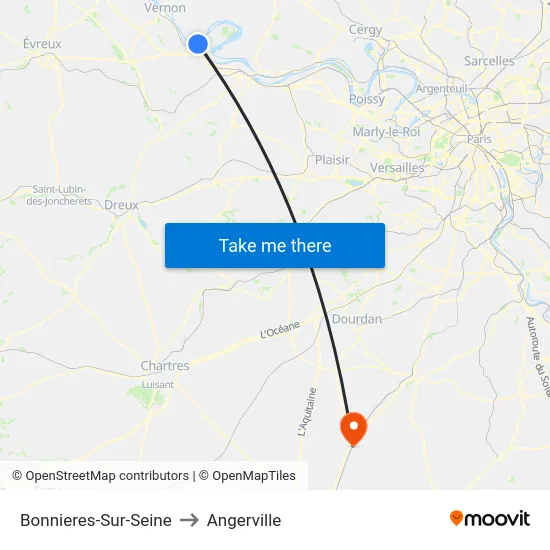 Bonnieres-Sur-Seine to Angerville map