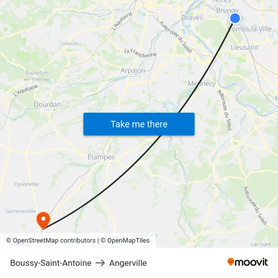 Boussy-Saint-Antoine to Angerville map