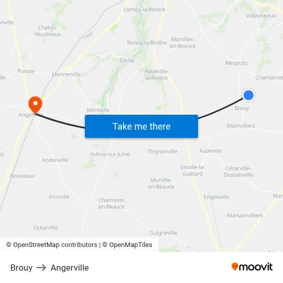 Brouy to Angerville map