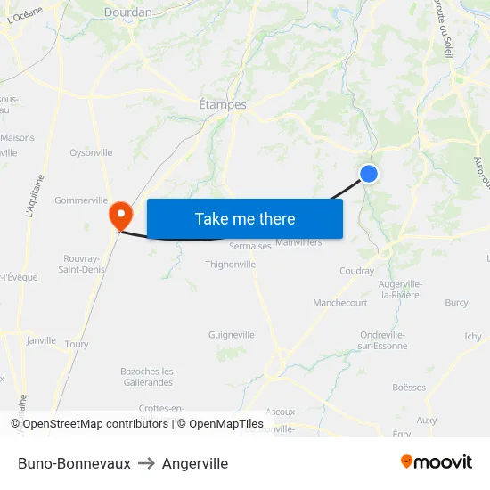 Buno-Bonnevaux to Angerville map