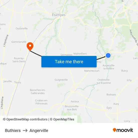 Buthiers to Angerville map