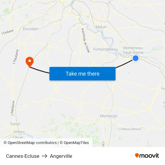 Cannes-Ecluse to Angerville map