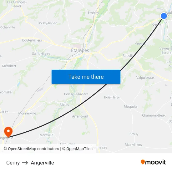 Cerny to Angerville map