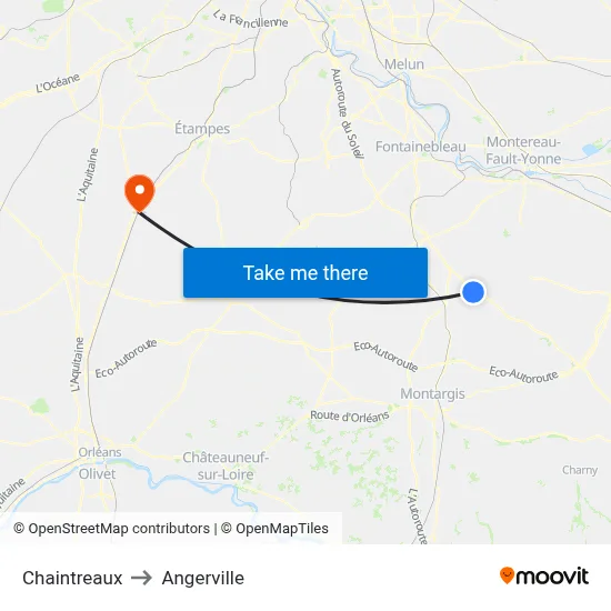 Chaintreaux to Angerville map