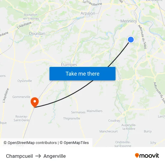 Champcueil to Angerville map